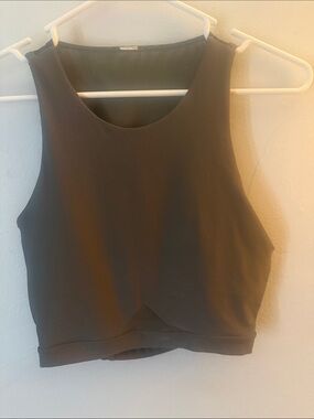 Sleeveless Olive Crop Top with Front Overlap Detail